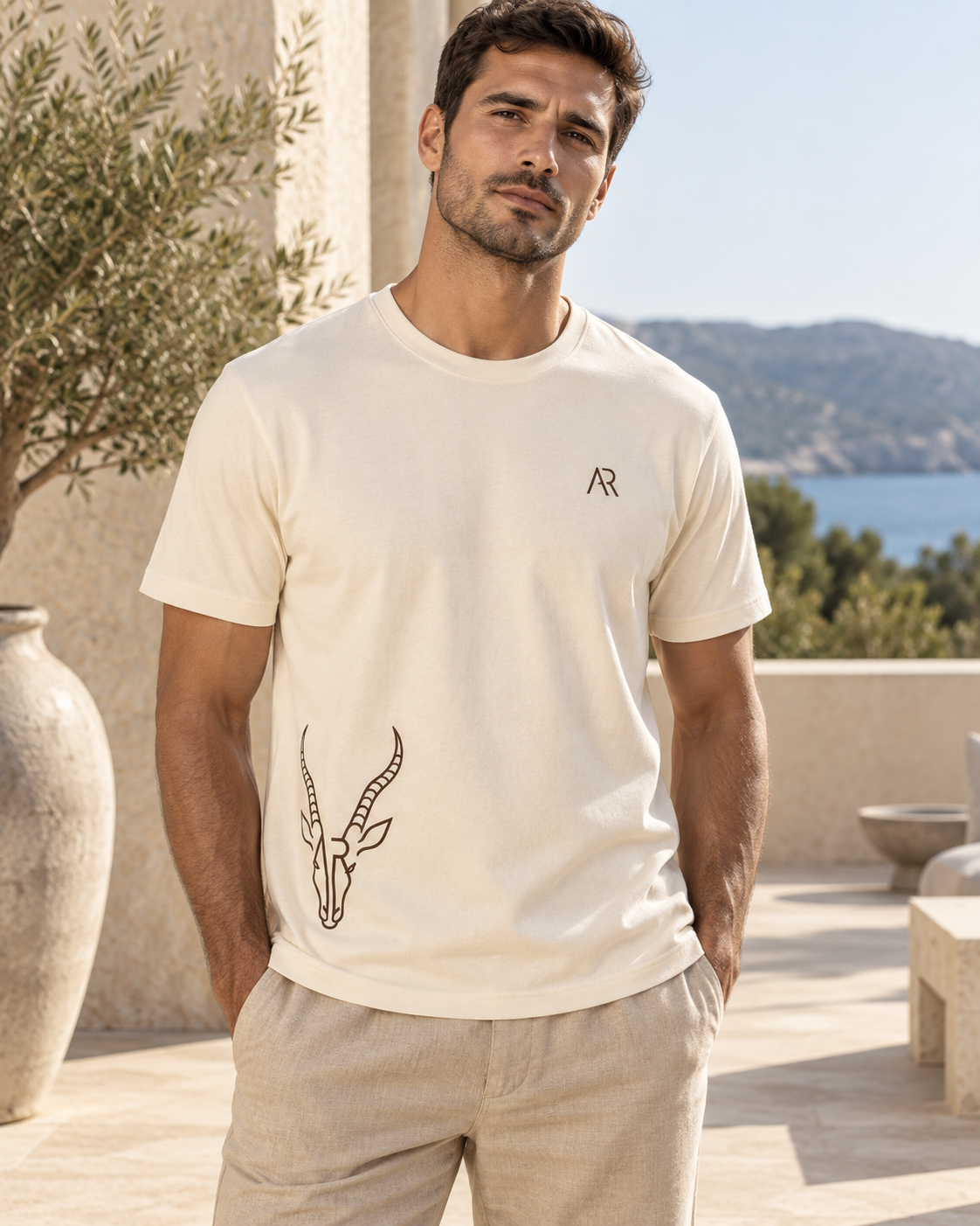 AR Essential Tee Homme K3032IC — Coconut Milk — lifestyle premium — hero [ARV:coconut-milk:any:P01]