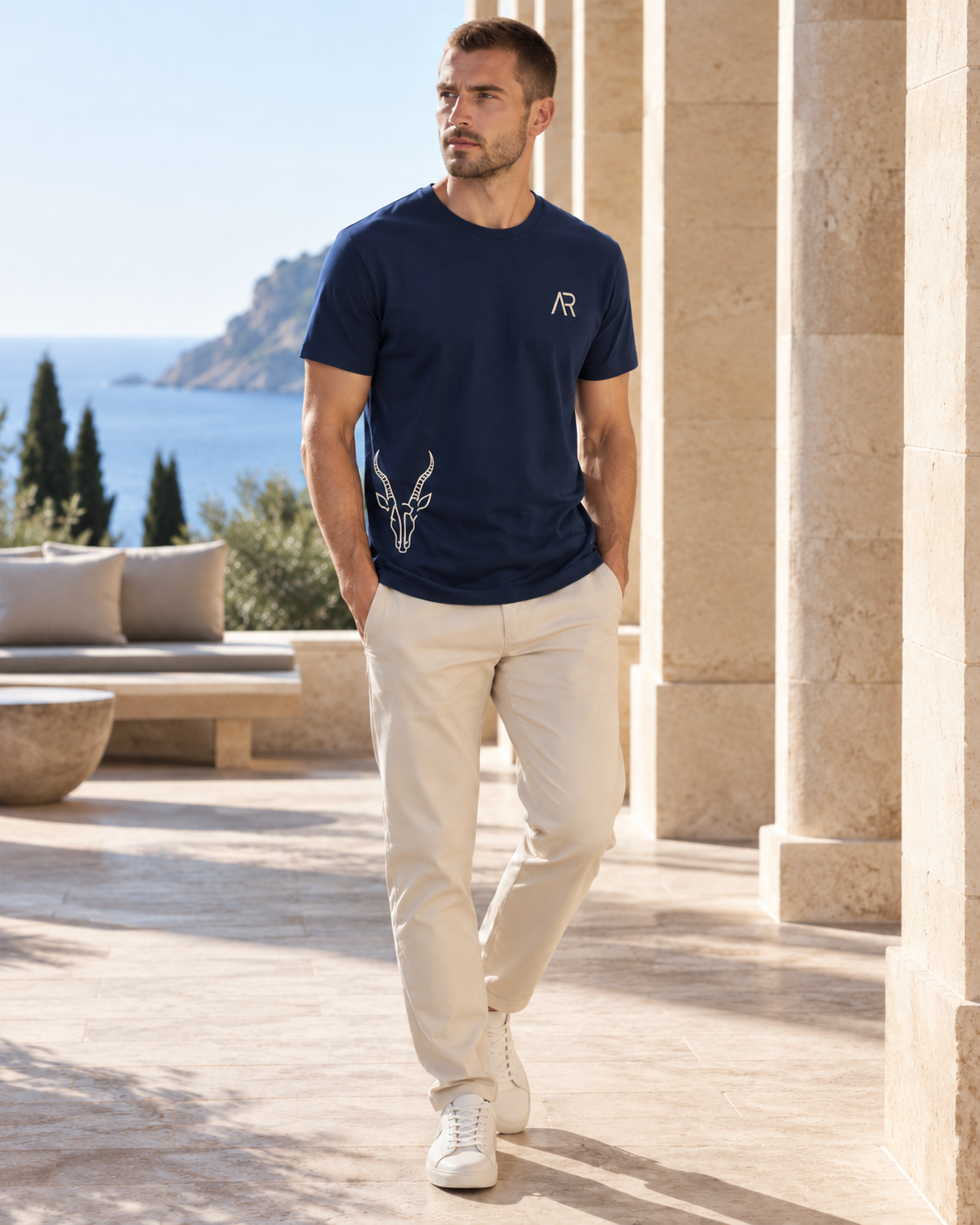 AR Essential Tee Homme K3032IC — Navy — lifestyle premium — hero [ARV:navy:any:P01]